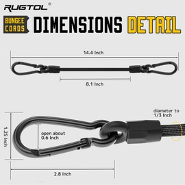Bungee Cords with Hooks, 12 Inch Long Heavy Duty Bungee Cords with Carabiner Clip Outdoor, 1/3 Inch Black Extra Strong Elastic Rope with Carabiner Hooks for Camping, Tarps, Bike Rack, Tent, 4 Pack