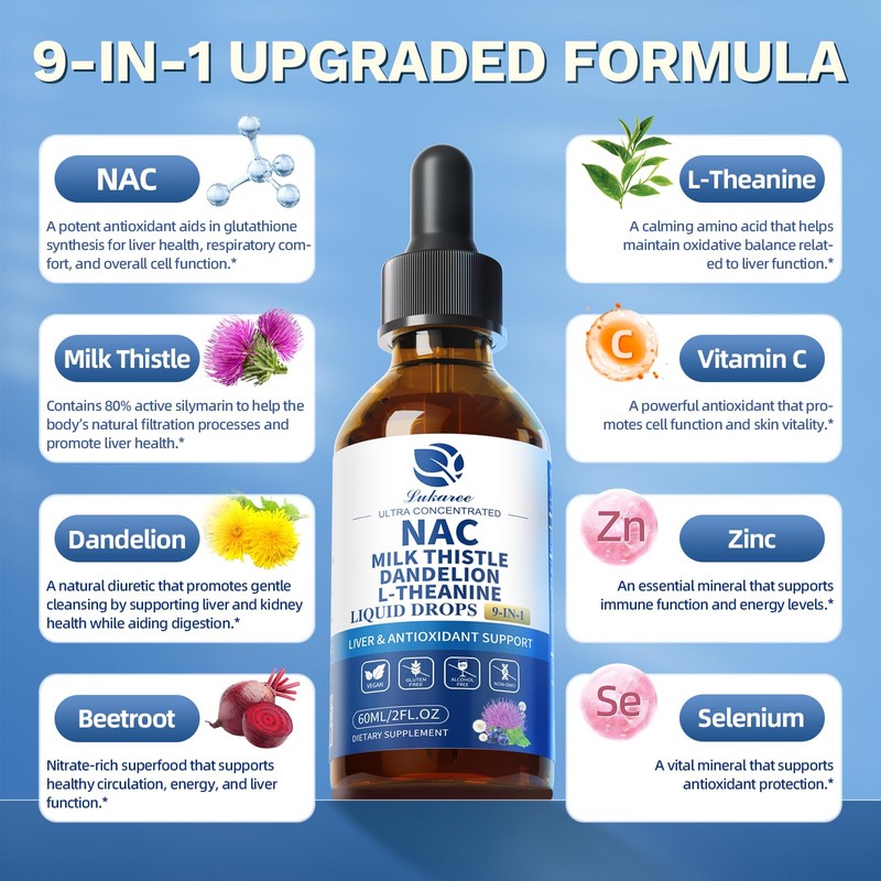 Lukaree NAC Supplement 600mg w/Milk Thistle -Liposomal NAC N-Acetyl-L-Cysteine Liquid