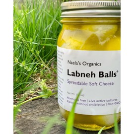 Naelas Naela's Labneh balls in olive oil. Spreadable cheese.