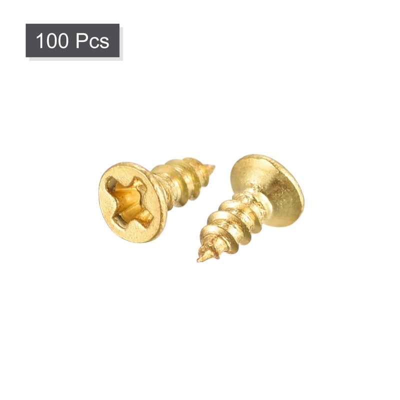 sourcing map Brass Wood Screws, M2x5mm Phillips Flat Head Self