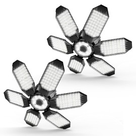 POLARPRA Garage Lights - 2Pack Super Bright 32000LM LED Garage Ceiling Light 6500K LED Shop Light w/ 6 Deformable Panels Screw in E26/E27 Socket Light Bulbs for Workshop Storage Warehouse Attic