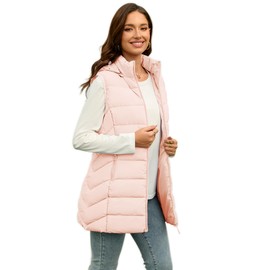 MODERN BUBBLE Long Puffer Vest for Women with Hood Thickened Packable Sleeveless Lined Down Vest for Fall & Winter