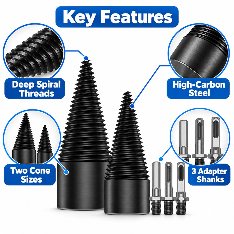 2PC Firewood Log Splitter Drill Bit, 32/42mm High-Carbon Steel Wood