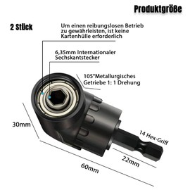 Cfcyhla 105° Winkelschrauber,2 Stück Rechtwinkliger Bohrer, Winkelschrauber 105° Vorsatz Adapter mit 1/4-Zoll Magnetischen Bit Halter,Vorsatz Adapter für das Bohren des Schmalen Raumes