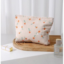 Kallsi Make Up Bag for Women, Corduroy Cosmetic Bags, Portable Pouch Travel Toiletry Bag, Small Makeup Organizer with Zipper Flower