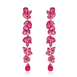 Crysdue Wedding Bridal Earrings for Bride Bridesmaid, Hot Pink Rhinestone Cluster Gold Plated Chandelier Drop Dangle Earring for Pageant Prom Party