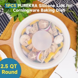 Purekra Silicone Lids for CorningWare 2.5 Quart Round Dish, 1 Pack Reusable Covers for CorningWare Baking Dish (Dish not Included) Dishwasher & Microwave & Freezer Safe