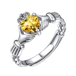 ChicSilver 925 Sterling Silver Claddagh Heart Promise Ring for Women Simulated Yellow Topaz November Birthstone Eternity Bands Wedding Rings Good Luck Irish Celtic Jewelry