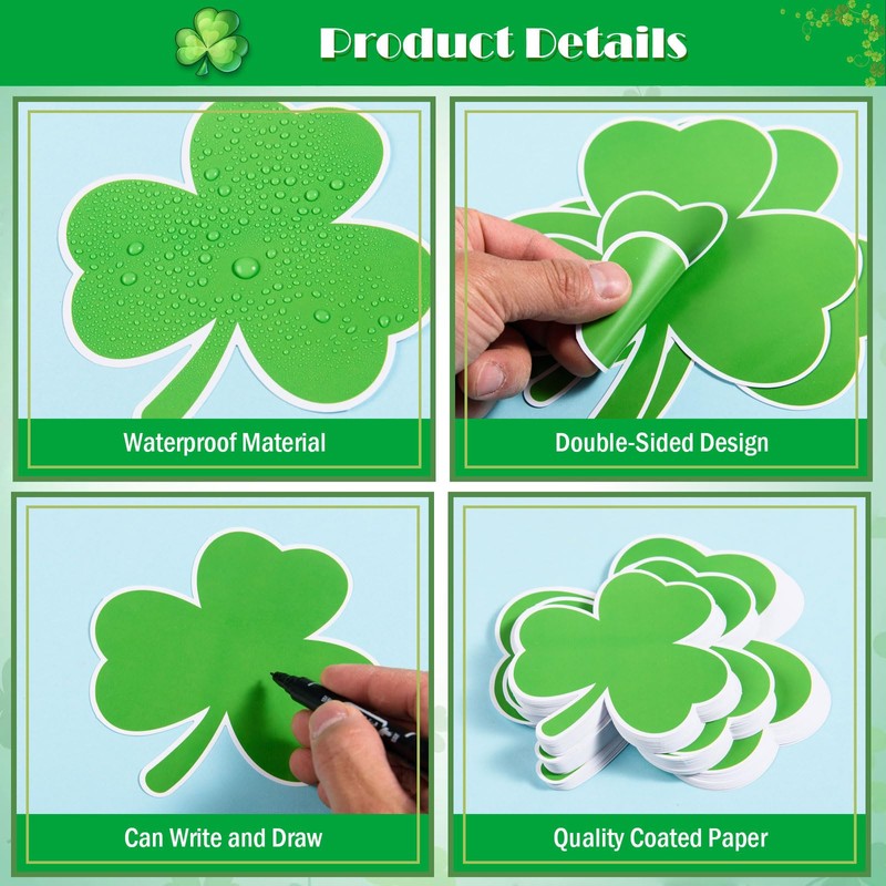 MoDooris 120 Pcs St. Patrick’s Day Shamrock Cutouts 3 Sizes