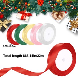 Satin Ribbon Red, 2 Rolls Red Ribbon, 15 mm x 22 m Gift Ribbon Red Ribbon, Decorative Ribbon Fabric Ribbon for Gift Wrapping, Hair Bows, Crafts, Car, Bridal Bouquet, Wedding Decoration