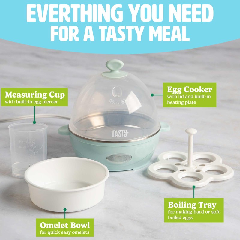 Tasty Mini Rapid Egg Cooker, 5-Egg Capacity for Perfect Hard