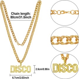Riuziyi 3 Pack 70s Party Chain Costumes Outit Fake Gold chain Disco Necklace Twist Leg Punk sunglasses 80s 90s Hip Hop Costumes for Men Women Rapper Accessories