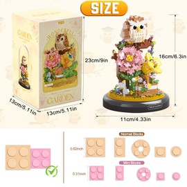 HGRGHH Clamping Blocks Flowers Owl, 1123 Pieces Micro Flower Building Blocks, Owl Flower Building Blocks Set with Dustproof Dome & Base, Gift for Girls, Boys, Children, Adults Aged 6-12+ Years