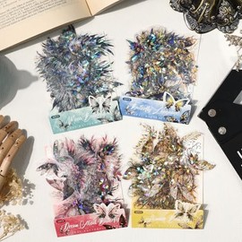 80 piezas de calcomanías artísticas de mariposas holográficas con purpurina para scrapbooking, diarios, manualidades con resina – calcomanías de marip