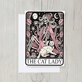 PICTURE THIS PRINTS The Cat Lady Tarot-Themed Greeting Card, Skeleton and Cat Gothic Birthday, Dark Humor Greeting Card, Occult Aesthetic, Comes with Envelope (5x7”)