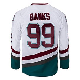 Youth Mighty Ducks Movie Shirts Ice Hockey Jersey (Small, 99 Banks White)