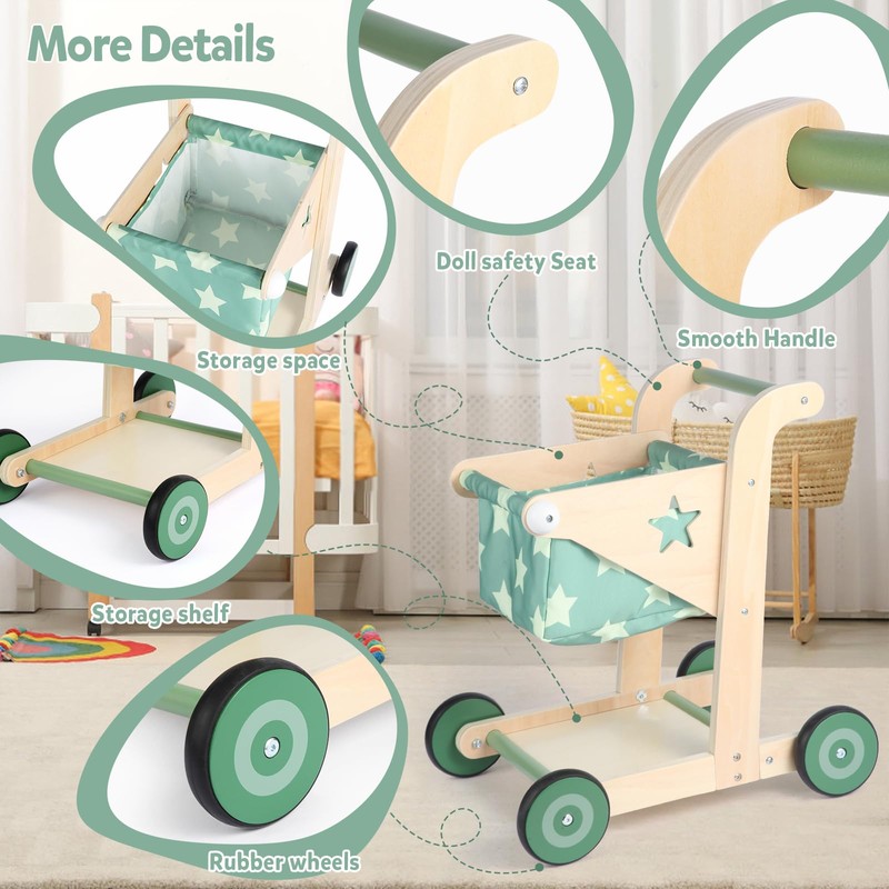 Asweets 2 in 1 Wooden Baby Walker Push and Pull