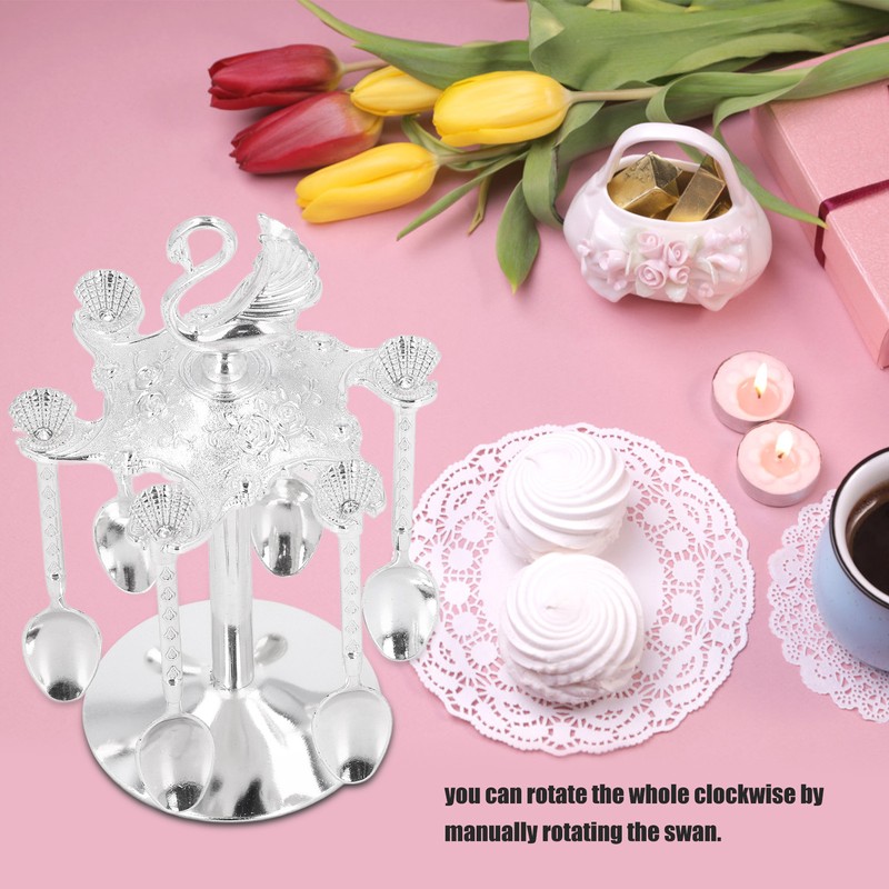 Coffee Spoon Holder Elegant Swan Silver Color Zinc Alloy Rotatable