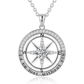 FAFY Mother's Day Gifts for Wife Compass Necklace for Women S925 Sterling Silver April Birthstone Jewelry Anniversary Necklace for Her Wife