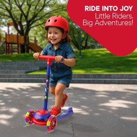 3 Wheel Scooter for Kids, Smooth Light Up LED Front Wheels, Wide Anti Slip Deck, Rear Foot Brake, Easy Lean to Steer Maneuvering, Indoor & Outdoor Ride On Toys for Ages 2 Up, Dark Blue Color