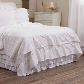 Piper Classics Serenity Full Queen Quilt, 90" W x 90" L, Crisp White Ruffled Quilted Bedding, Cottage, Vintage, Farmhouse, Shabby Chic