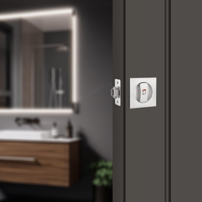 Malimali Pocket Door Lock, Brushed Steel Pocket Door Hardware Square