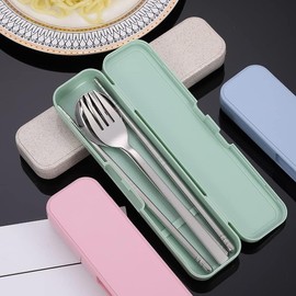 ZKSXOA 1Pcs Portable Flatware Box, Travel Tableware Storage Case Box, Utensil Case, Reusable Tableware Storage Box, for Fork Spoon Chopsticks Utensil Camping (Green, 1 x 20cm/7.8 inch)