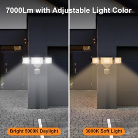 CELAVY 70W LED Security Lights with Motion Sensor Outdoor, 7000 Lumen Super Bright, 3000K/5000K Light, IP65 Waterproof, Dusk to Dawn, 3 Heads Motion Detected Flood Light Garage Yard Porch (White)