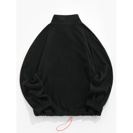 ZAFUL Men's Letters Embroidered Raglan Sleeve Quarter Zip Fleece Vintage Pullover Sweatshirt (CALIFORNIA-Black, L)