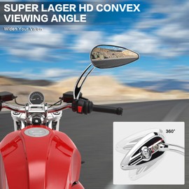 RIDLOG Universal Motorcycle Skull Teardrop Rearview Side Mirrors, 8mm & 10mm Rearview Mirrors Fit for Harley Honda Yamaha, Softail, Dyna, Sportster, XL 883 1200 (Chrome)