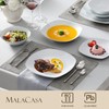 MALACASA Dinnerware Sets, 24 Piece Porcelain Square Dishes, White with