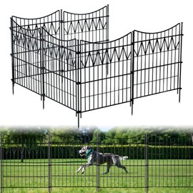 6 Panels Garden Fence Animal Barrier, 32in(H)×13.5ft(L) Rustproof Metal No Dig Fence | Reusable Decorative Garden Fence Border with Extra-Long Ground Stakes | Temporary Dog Fence for Yard, Black