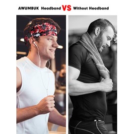 AWUMBUK Men's Sports Headband 5 Pieces Sweatband Forehead Stretchy Hair Band Sweat Absorption Breathable Headband Men Suitable for Exercise, Fitness, Running