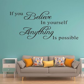 Inspirational Quote Wall Decals If You Believe in Yourself Anything is Possible, Removable Positive Saying Wall Lettering Vinyl Stickers Motivational Wall Art Home Decor