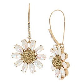 Betsey Johnson (GBG) Women's Pave Daisy Flower Long Drop Earrings, Yellow, One Size