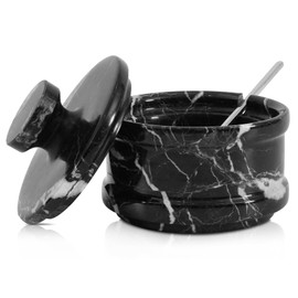 Radicaln Marble Salt Cellar with Lid 3.5" Inch Black Zebra Salt Box, Seasoning Container & Spice Jars, Stone Salt Holder for Counter, Spice Jar