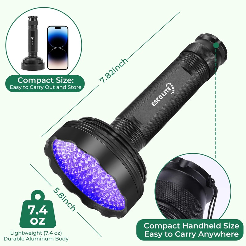ESCO LITE Blacklight Flashlight 128 LED UV Flashlight, Upgraded Bright