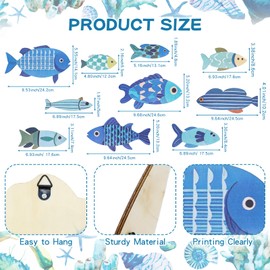 WATUNID Pack of 10 Fish Wall Decoration, Wooden Nautical Decoration, Ocean Wall Art, Hanging Decoration, Coastal Decor, Blue Fish Sculpture Ornaments for Lake, Home, Home, Bathroom, Bedroom