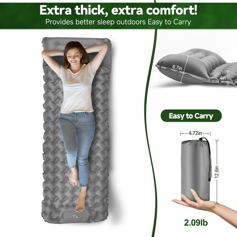 Camping Sleeping Pad 4" Extra Thick Ultralight Inflatable Sleeping Pad