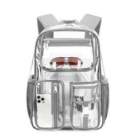 Cusangel Clear Backpack for Men Women TPU Large Heavy Duty See Through Transparent bookbag for Sport Event,Stadium Events (16 in-Grey)