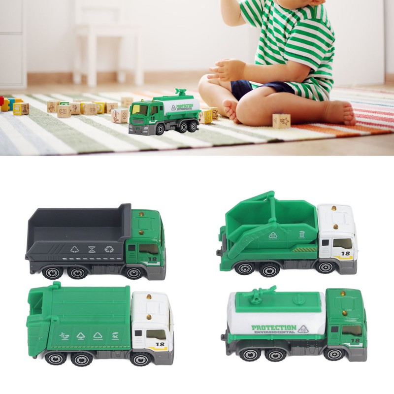 4 Pcs Garbage Truck Toy 1/32 Scale Inertial Drive Sanitation