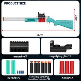 Toy Gun Double Barrel Shotgun Toy with Ejecting Shells and 40 Soft Bullet Darts, Toy Foam Blaster Foam Dart Blaster with Scope for Kids, Youth, Teen, Boys-Holiday for 8-12 Year-Greener
