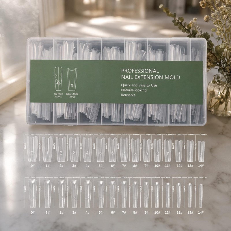 RARITYLL 240PCS Sandwich Nail Extension Mold Dual Forms, 14 Sizes