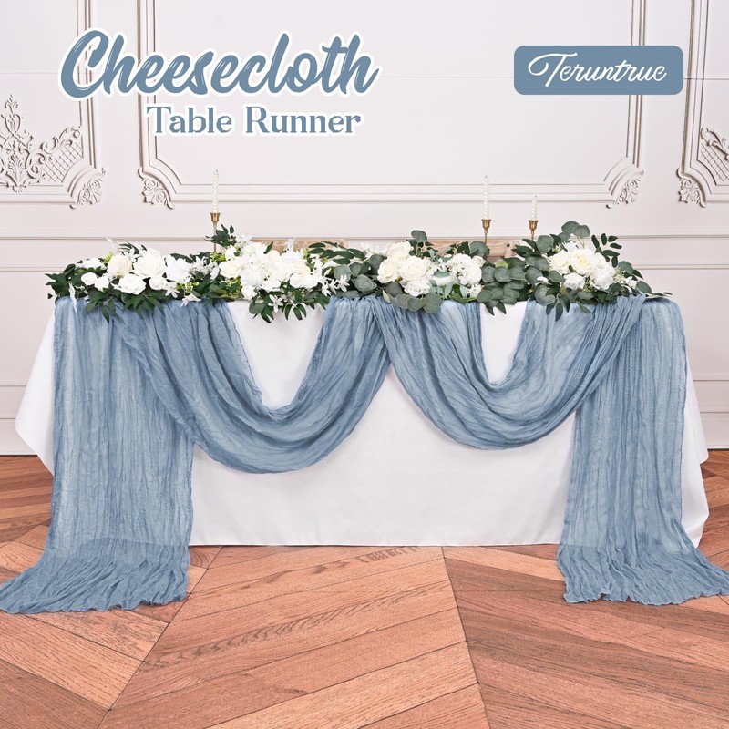 Teruntrue 10 Pack Blue Table Runner Cheesecloth Table Runner, 10FT