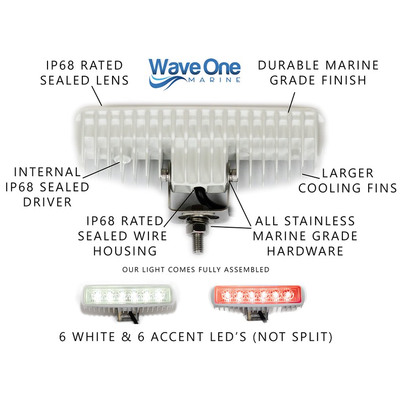 Wave One Marine Dual Color LED Boat Spreader Light Deck
