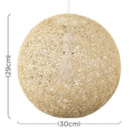 Modern Medium Cream Lattice Wicker Rattan Globe Ball Style Ceiling Pendant Light Lampshade