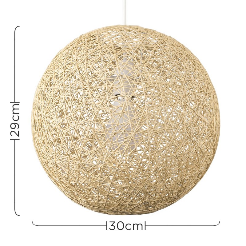 Modern Medium Cream Lattice Wicker Rattan Globe Ball Style Ceiling