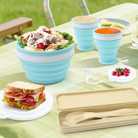 5 Pack Collapsible Camping Bowl Sets,Camping Foldable Bowl Set,Camping Plate Bowl Cup Cutlery Set,Folding Portable Camping Plates and Bowls Set for Outdoor Traveling Hiking Camping Picnic.