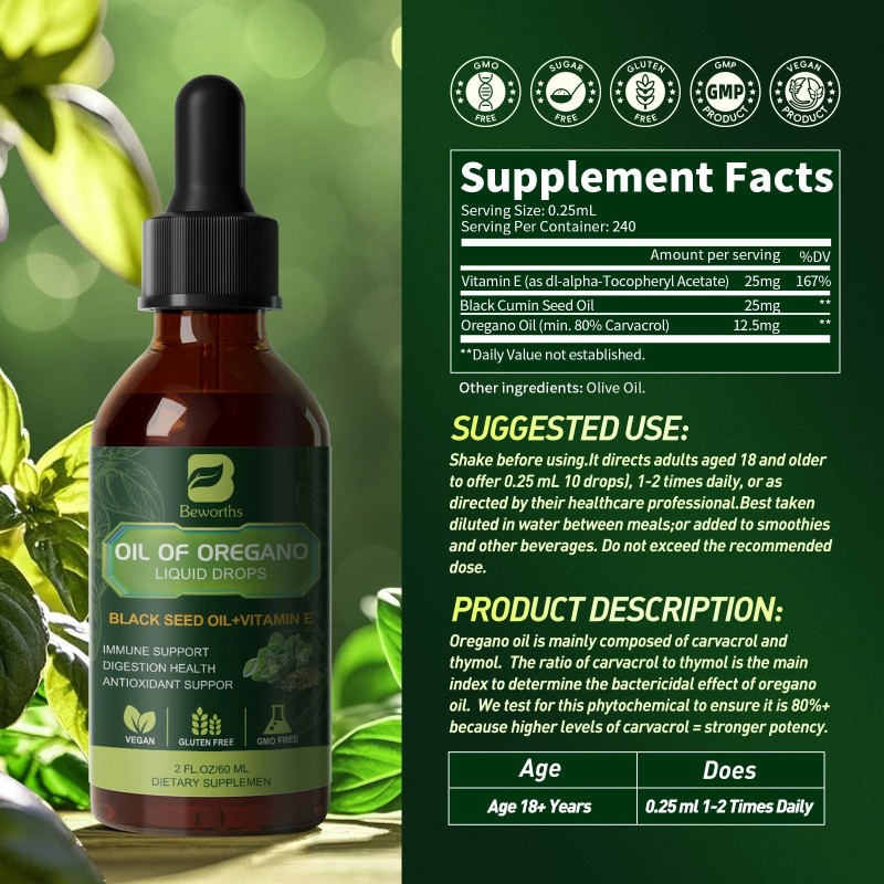 Beworths Oil of Oregano - Pure Wild Mediterranean Minimum 84%