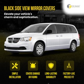Trim Illusion Black Car Side Mirror Caps Compatible with Dodge Grand Caravan 2008-2020, Compatible with Chrysler Town & Country 2008-2016, Compatible with Volkswagen Routan 2009-2014, MC6217BLK